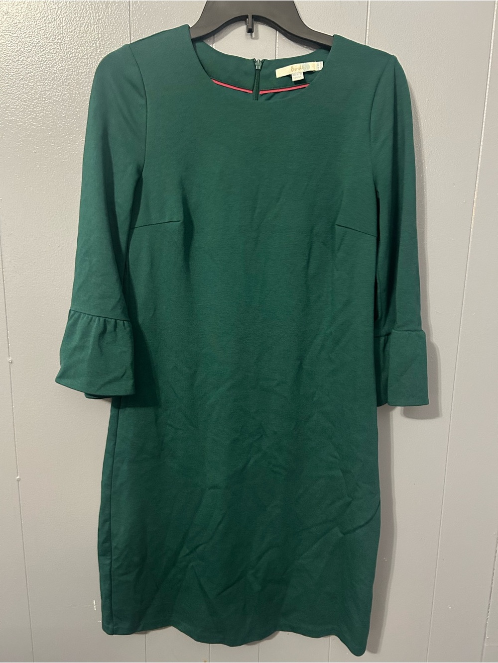 Boden Deep Teal Midi Shift Dress with Ruffle Cuffs